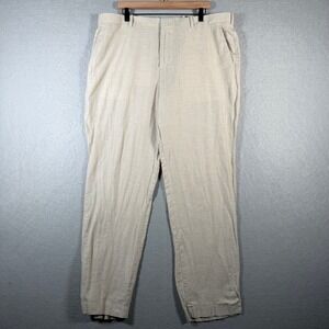 Perry Ellis Mens Linen Blend Flat Front Dress Pants Tan Size 40x32 Classic Relax